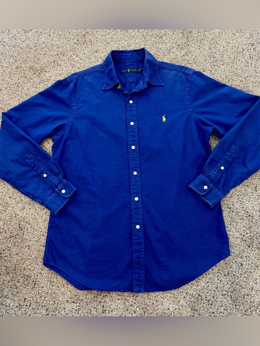Ralph Lauren Men's Button-Down Shirt in Royal Blue with Yellow Logo
